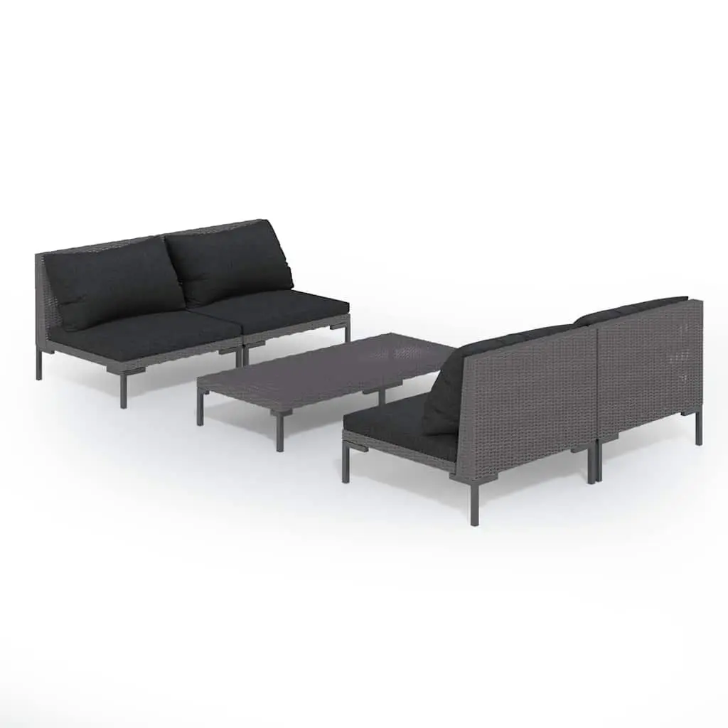 5 Piece Garden Lounge Set Outdoor Furniture Cushions Grey Rattan