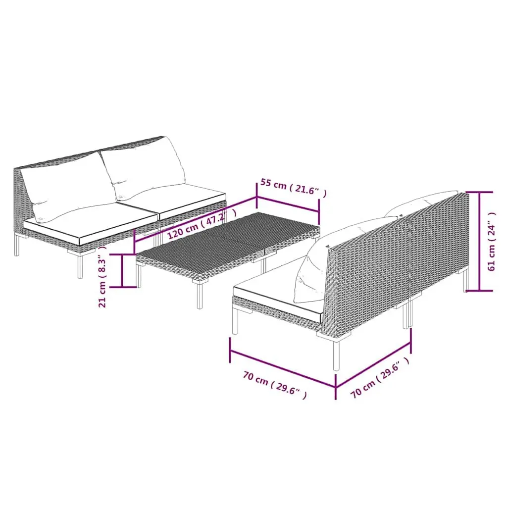 5 Piece Garden Lounge Set Outdoor Furniture Cushions Grey Rattan