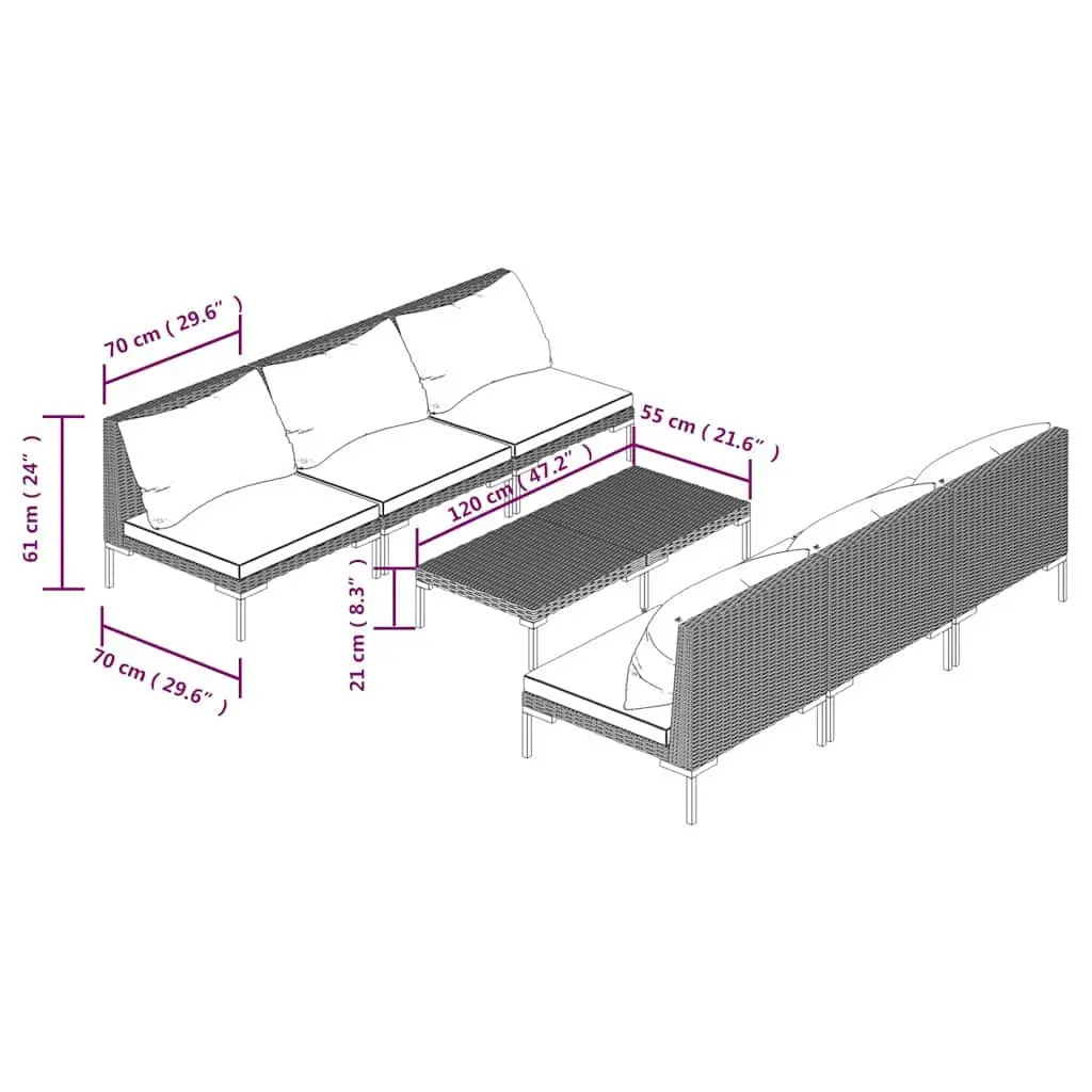 7 Piece Garden Lounge Set Outdoor Patio Furniture Cushions Grey