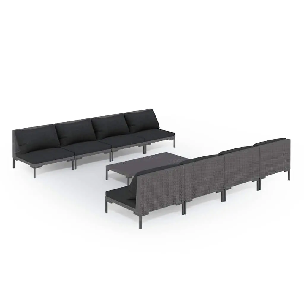 Garden Lounge Set 9 Piece Outdoor Furniture Cushions Grey Rattan