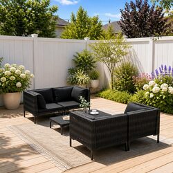 Garden Lounge Set 5 Piece Outdoor Furniture PE Rattan Grey Patio Sofa with