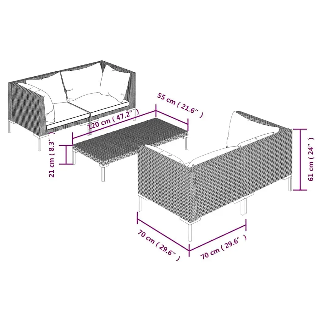 5 Piece Garden Lounge Set Outdoor Furniture PE Rattan Grey Patio Sofa