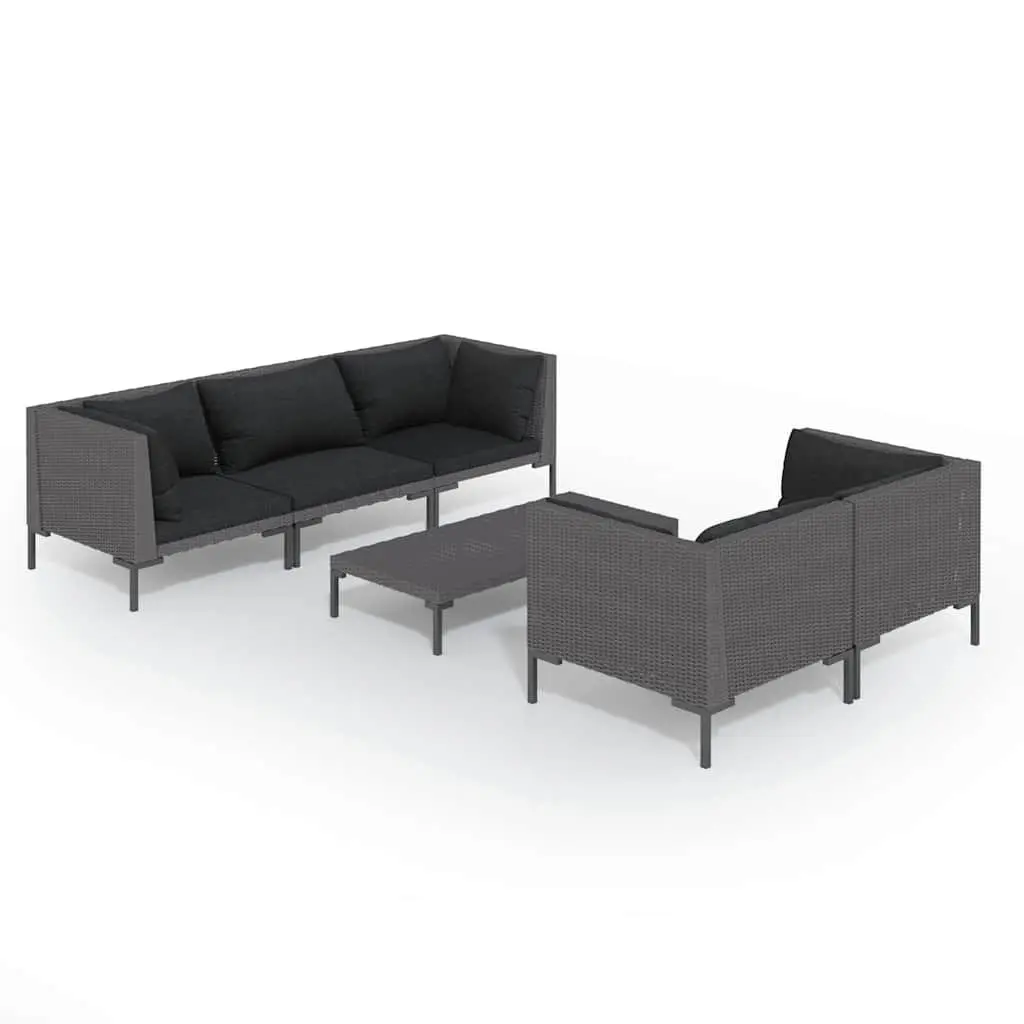 Garden Lounge Set 6 Piece Outdoor Furniture Grey Patio Rattan Sofa with Cushions