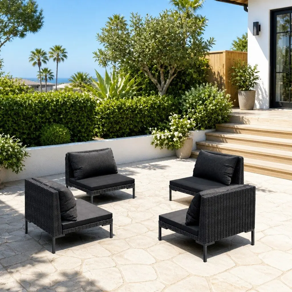 4 Piece Garden Lounge Set Outdoor Patio Furniture Cushions Grey
