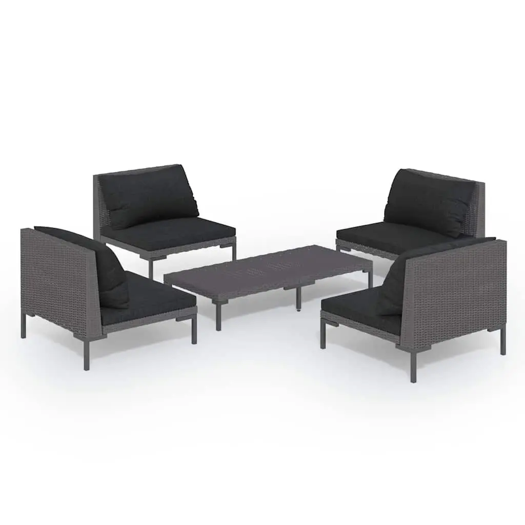 5 Piece Garden Lounge Set Outdoor Patio Furniture Sofa Grey Cushions