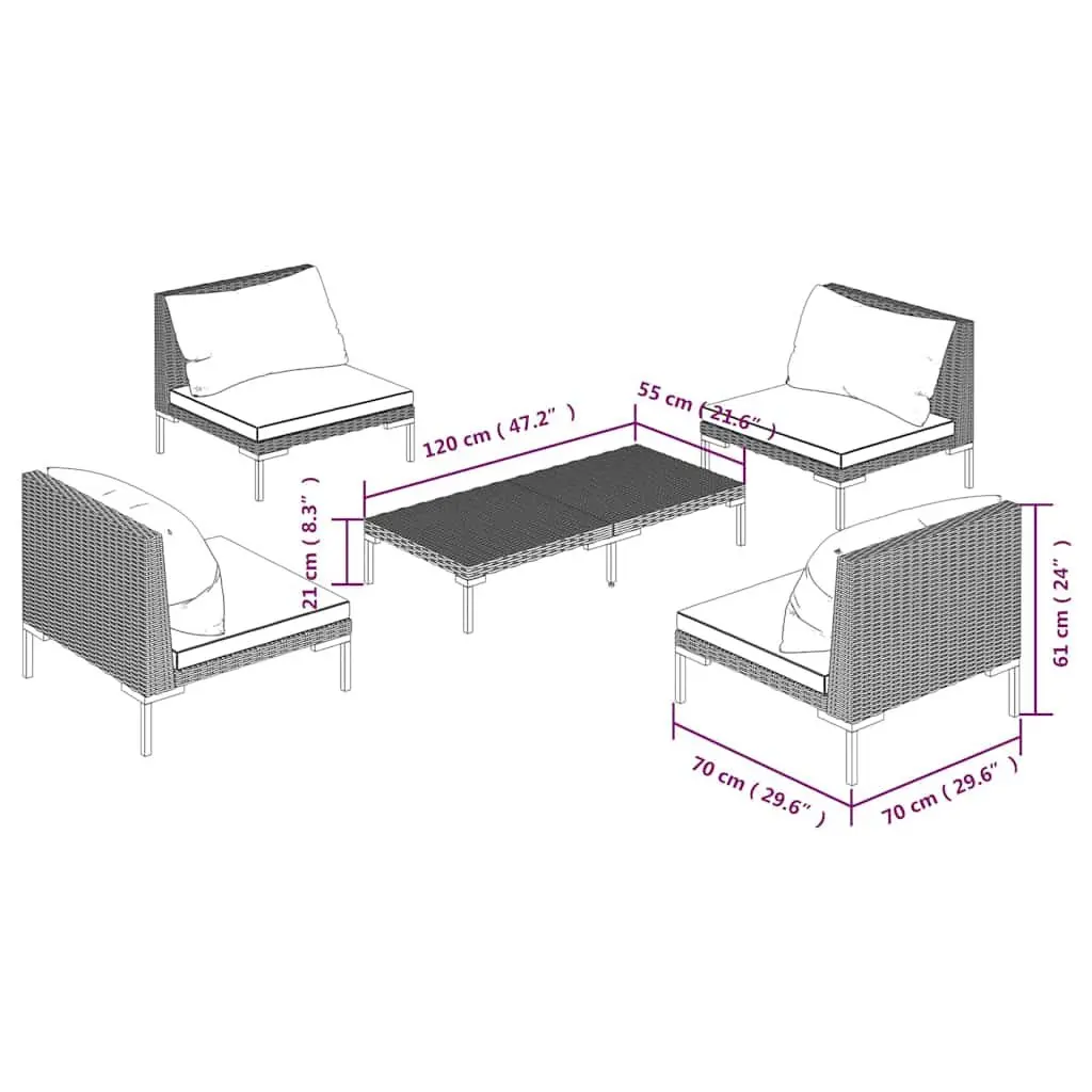 5 Piece Garden Lounge Set Outdoor Patio Furniture Sofa Grey Cushions