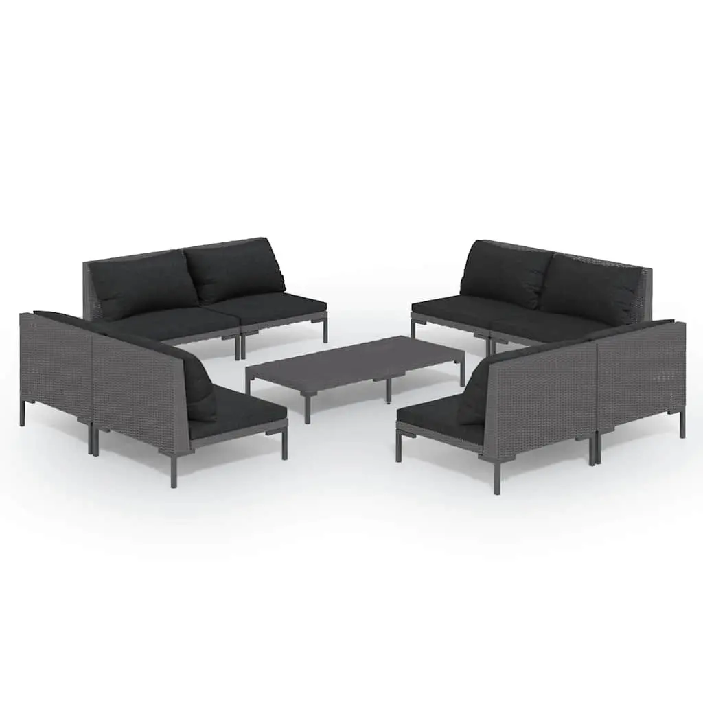 Outdoor Rattan Patio Furniture Set 9 Piece Lounge Grey with Cushions for Garden