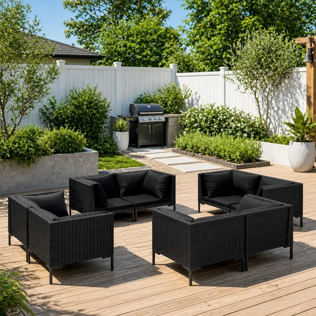 Outdoor Furniture Set 8 Piece Patio Sofa Grey Poly Rattan Garden Lounge with Cushions