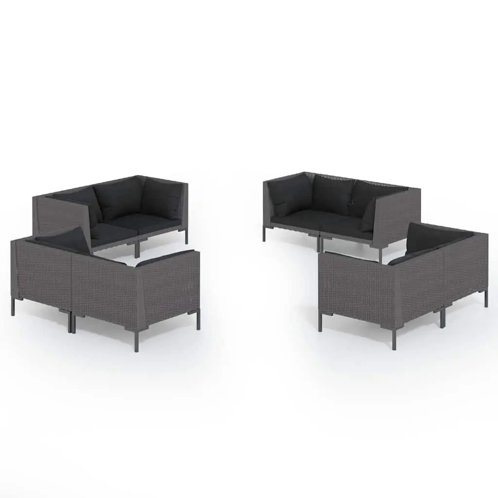 Outdoor Furniture Set 8 Piece Patio Sofa Grey Poly Rattan Garden Lounge with Cushions