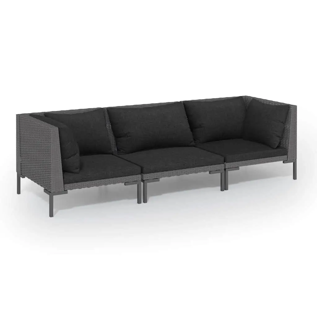 Garden Lounge Set 3 Piece Outdoor Furniture Grey PE Rattan Sofa with Cushions