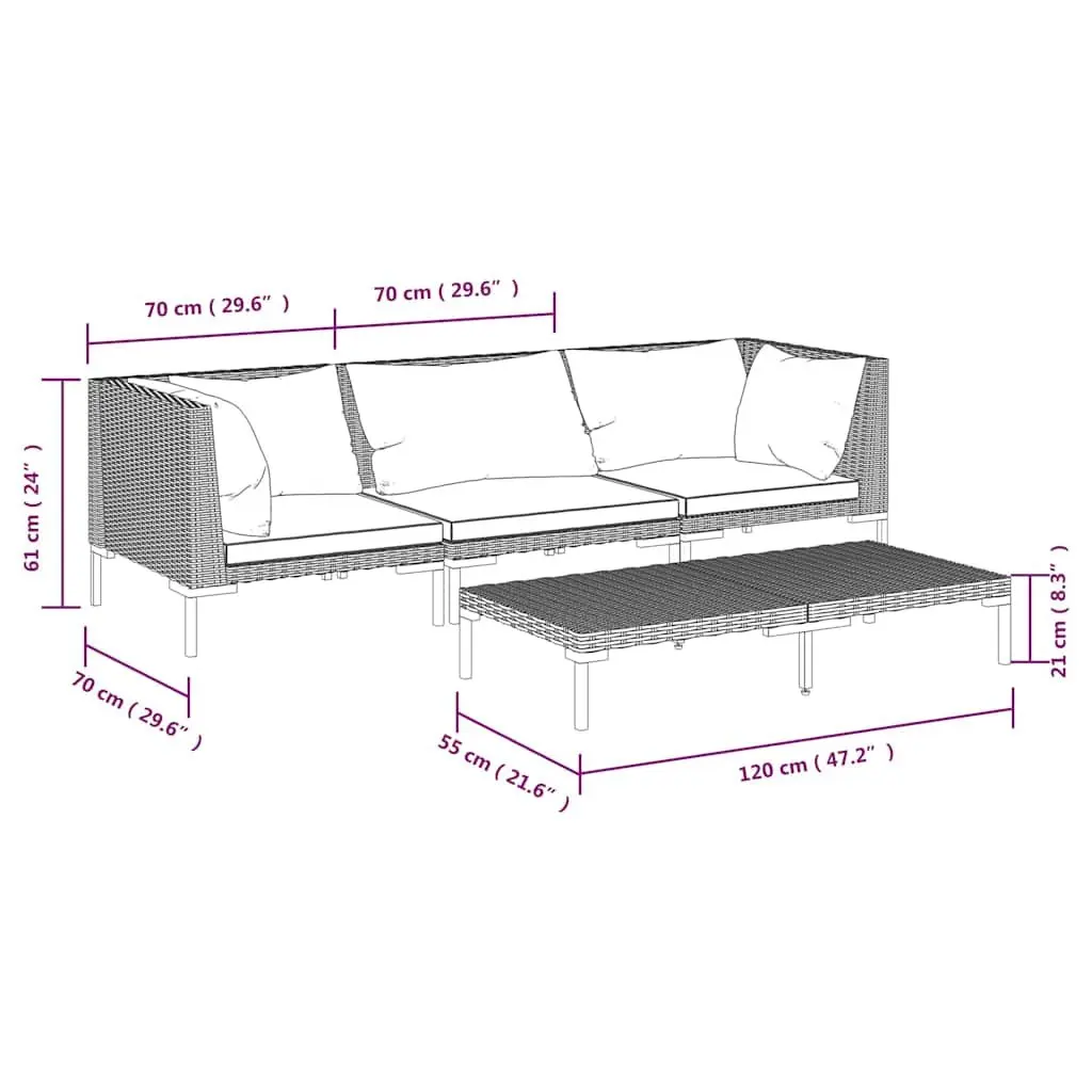 4 Piece Garden Lounge Set with Removable Cushions