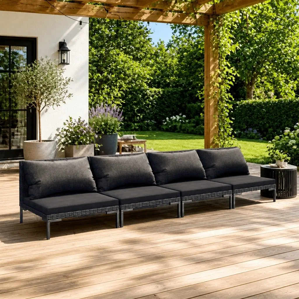 Garden Lounge Set Outdoor Furniture 4 Piece Patio Sofa Grey Cushions Rattan