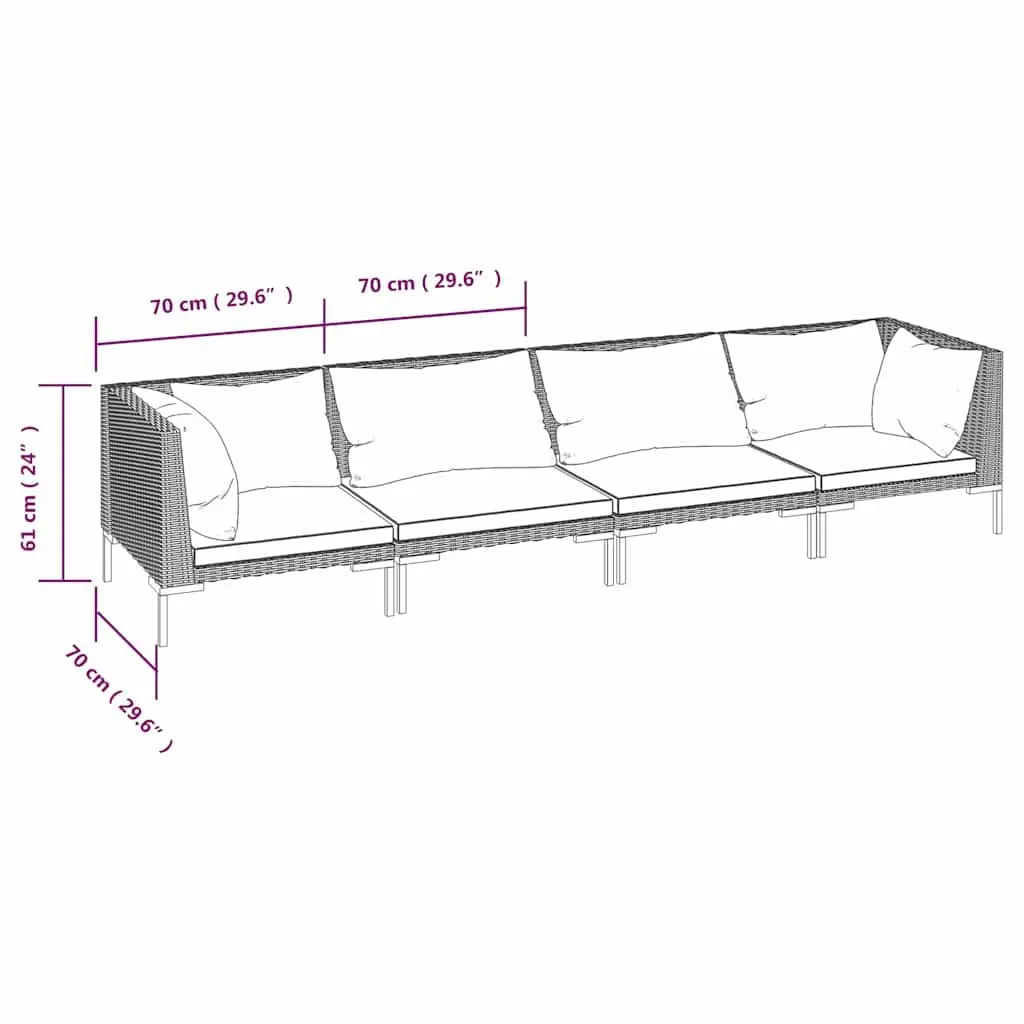 Garden Lounge Set Outdoor Furniture 4 Piece Grey Poly Rattan with Cushions