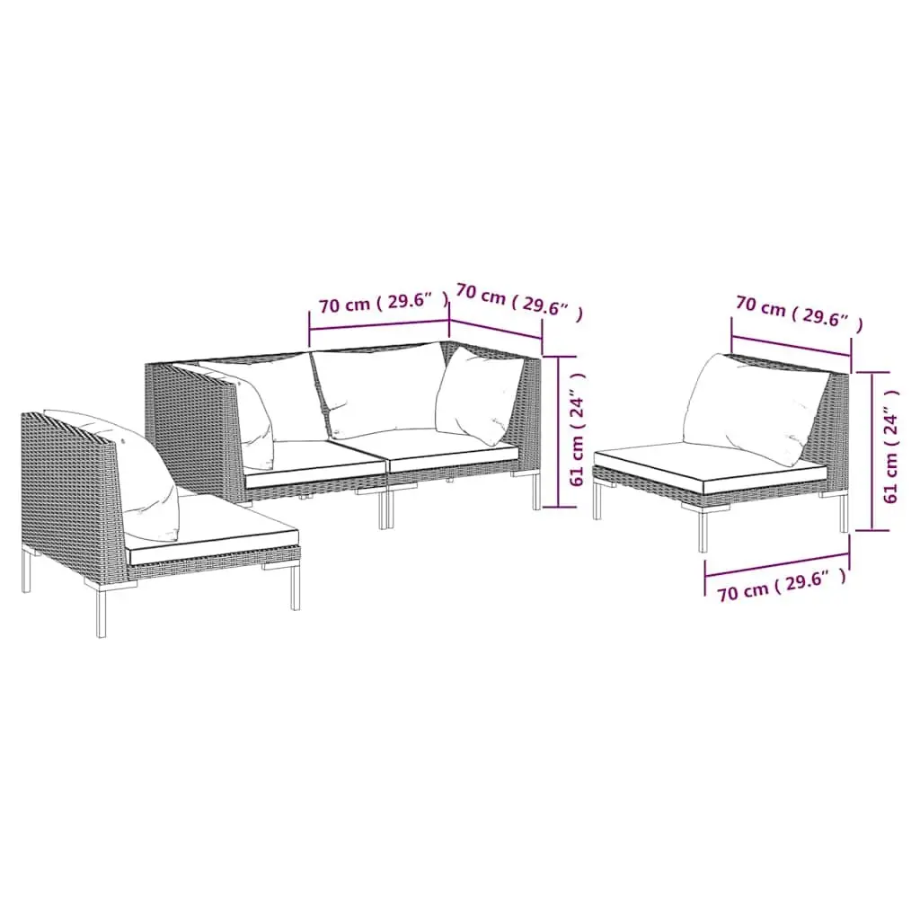 Garden Lounge Set Outdoor Patio Furniture 4 Piece Grey PE Rattan Sofa