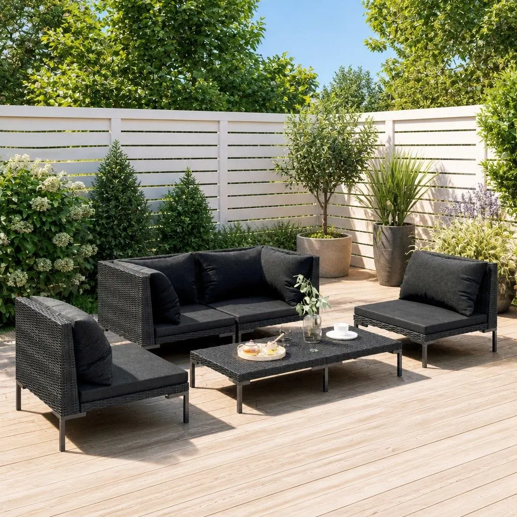 Garden Lounge Set Outdoor Patio Furniture 5 Piece Grey PE Rattan Sofa