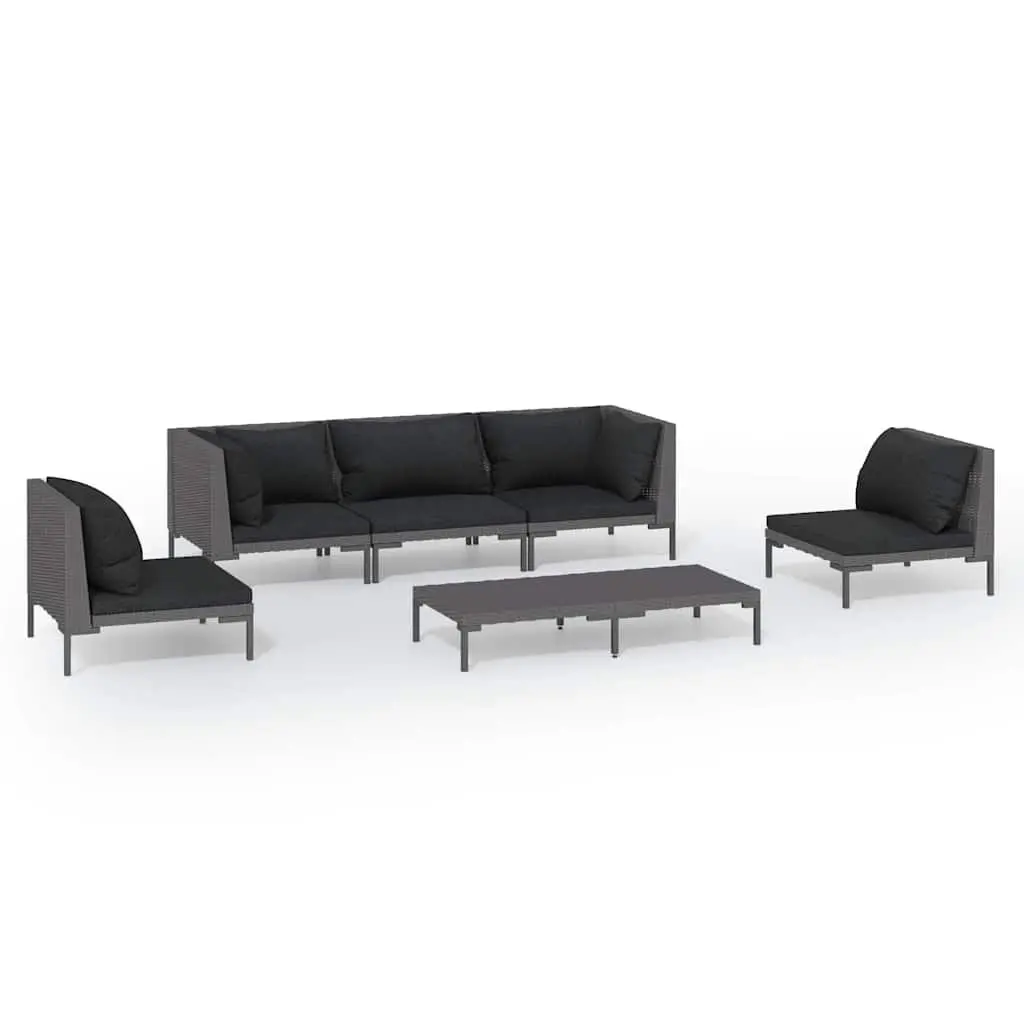 Outdoor Patio Furniture Set 6 Piece Grey Rattan Lounge Sofa with Cushions