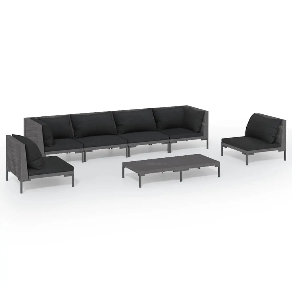 Outdoor Furniture Set 7 Piece Cushion Lounge Grey Rattan for Garden and Patio