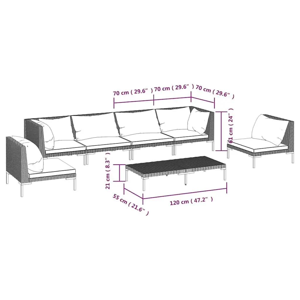 Outdoor Furniture Set 7 Piece Cushion Lounge Grey Rattan for Garden and Patio