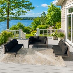 Garden Lounge Set 6 Piece Outdoor Furniture Poly Rattan Patio Sofa Grey Cushions