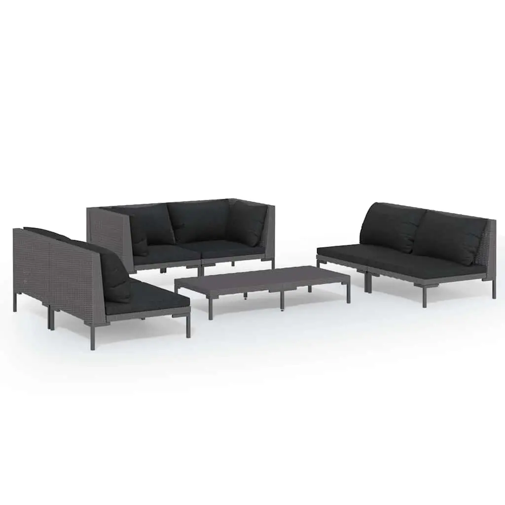 7 Piece Garden Lounge Set Outdoor Patio Furniture Grey Rattan with Cushions