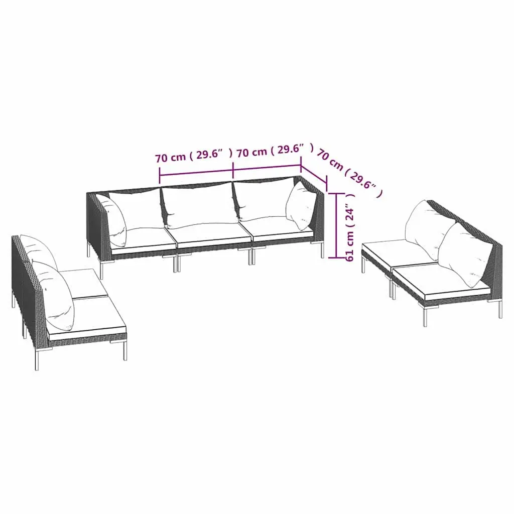 7 Piece Garden Lounge Set Outdoor Patio Furniture with Cushions Grey Rattan