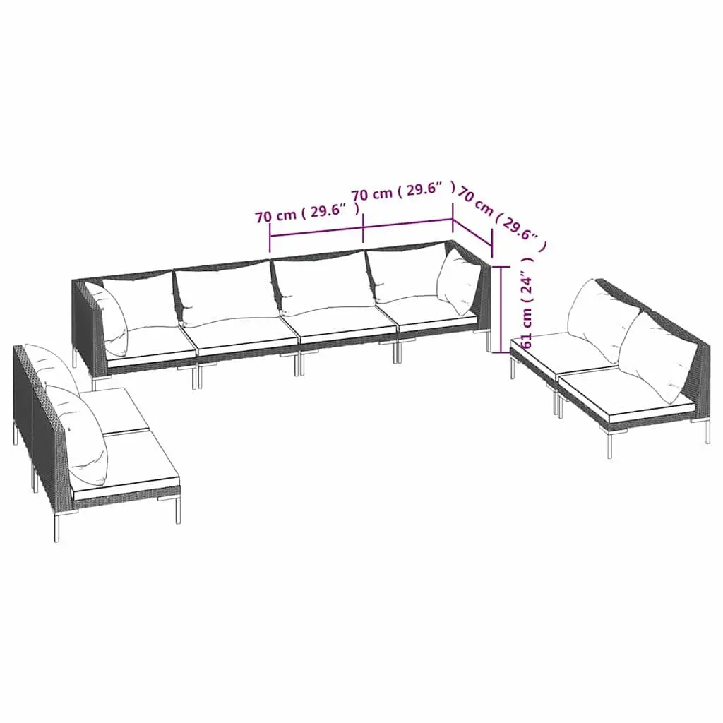 Garden Lounge Set 8 Piece Outdoor Furniture Grey PE Rattan with Cushions
