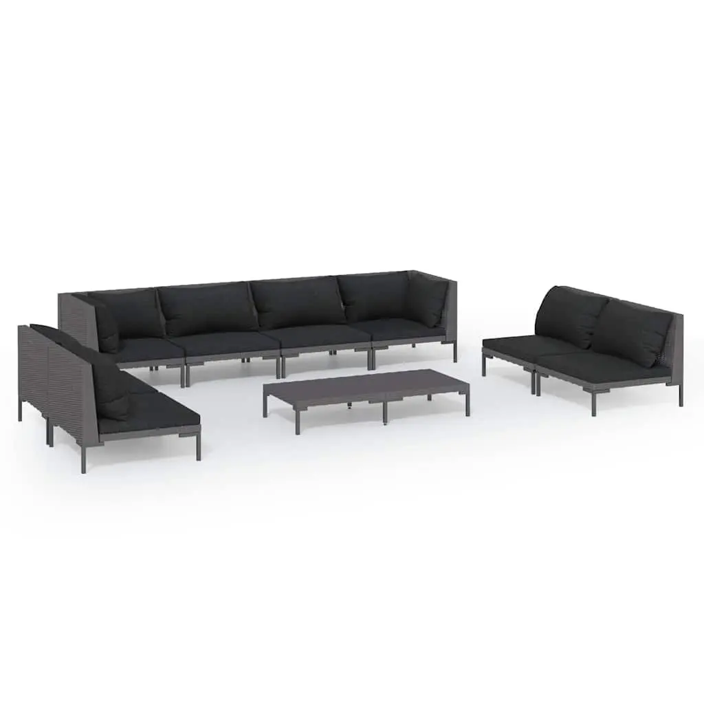 9 Piece Garden Lounge Set Outdoor Furniture Grey Poly Rattan Patio Sofa