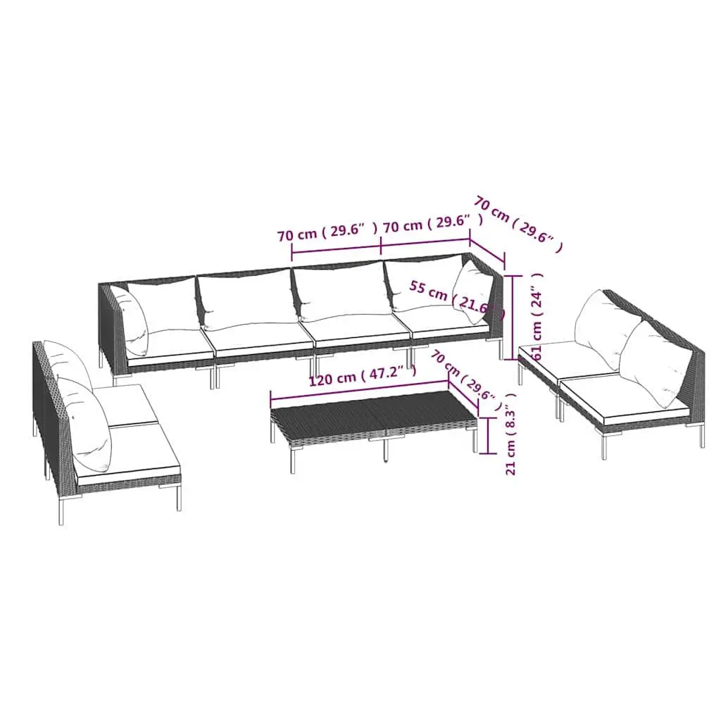 9 Piece Garden Lounge Set Outdoor Furniture Grey Poly Rattan Patio Sofa