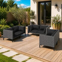 Garden Lounge Set 6 Piece Outdoor Furniture Grey Poly Rattan Patio Sofa with