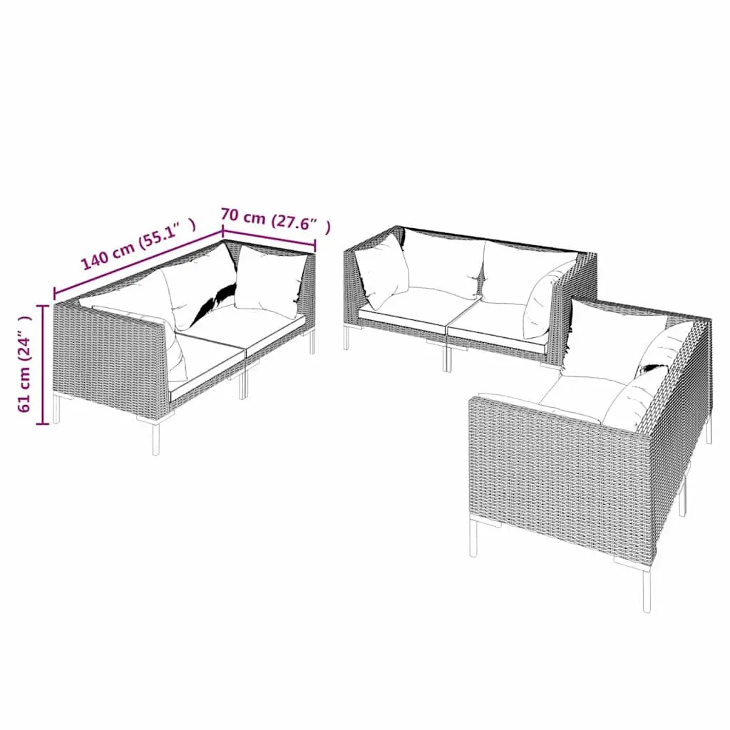 Outdoor Furniture Lounge Set 6 Piece Grey Patio Sofa PE Rattan Garden with Cushions