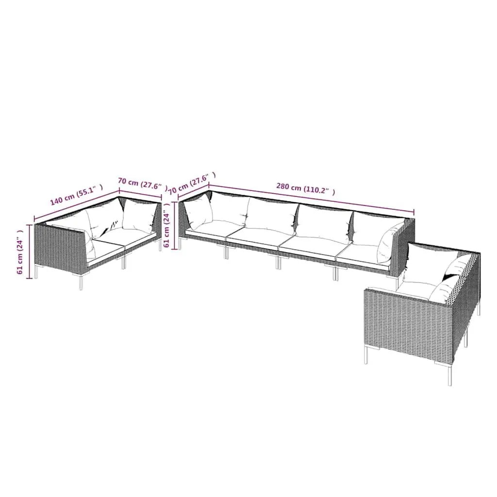 Garden Lounge Set 8 Piece Outdoor Furniture Patio Sofa Grey PE Rattan