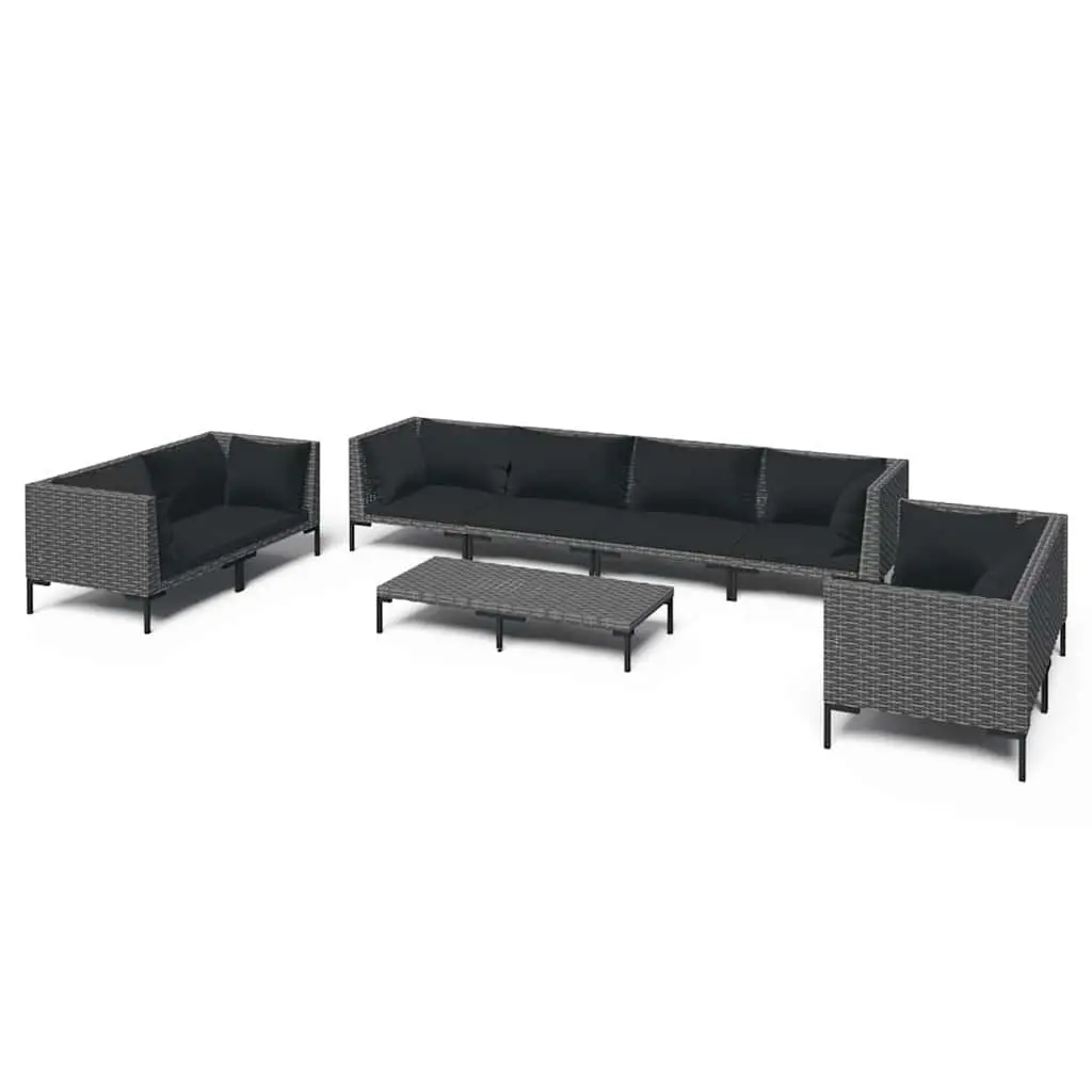 9 Piece Outdoor Garden Lounge Set Grey Patio Furniture Poly Rattan with Cushions