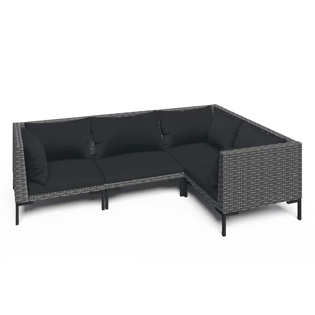 4 Piece Garden Sofa Set Outdoor Rattan Furniture Grey Patio Lounge with Cushions