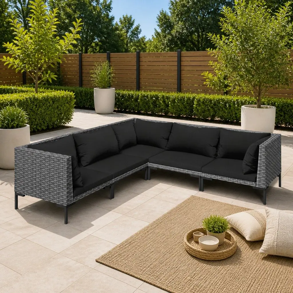 5 Piece Garden Lounge Set Outdoor Patio Furniture Cushions Grey