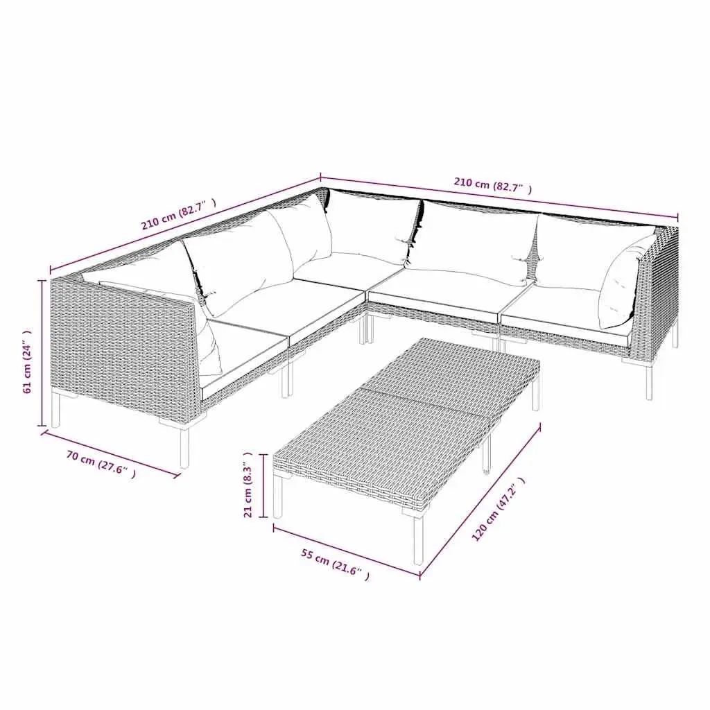Garden Lounge Set 6 Piece Outdoor Furniture Patio Sofa Grey
