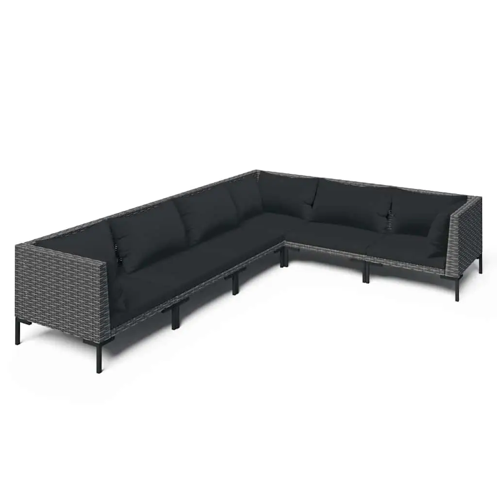 Garden Lounge Set 6 Piece Outdoor Patio Furniture Grey Rattan Sofa with Cushions