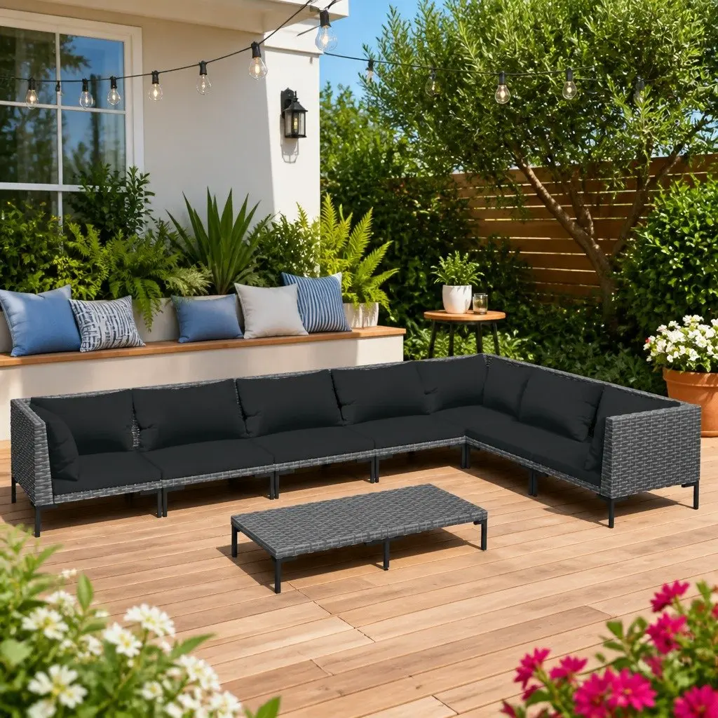 8 Piece Garden Lounge Set Outdoor Patio Furniture Cushions Poly Rattan Grey