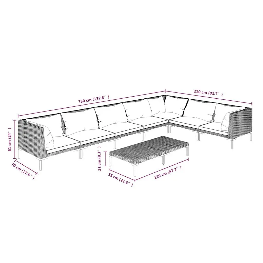 8 Piece Garden Lounge Set Outdoor Patio Furniture Cushions Poly Rattan Grey