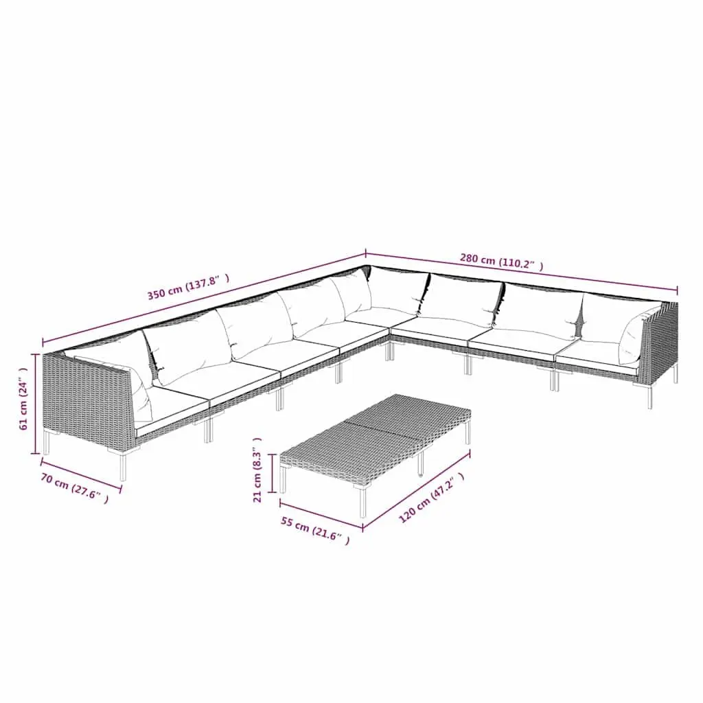 9 Piece Outdoor Garden Lounge Set Patio Furniture Cushions Grey Rattan