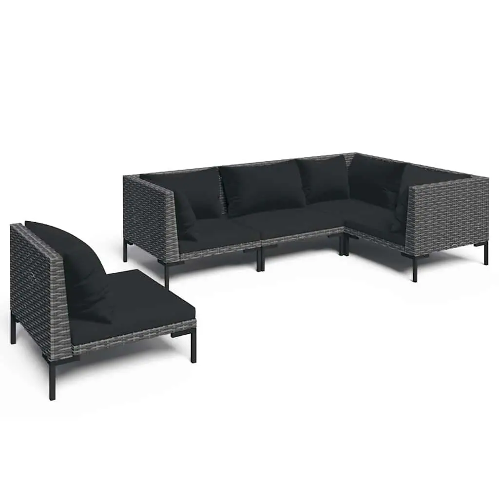 Garden Lounge Set 5 Piece Outdoor Patio Furniture PE Rattan Sofa Grey