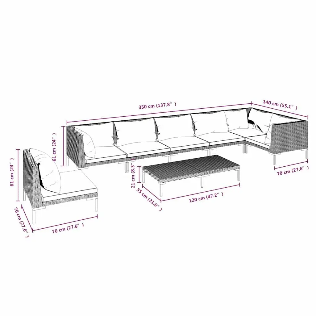 Garden Lounge Set 8 Piece Outdoor Patio Furniture PE Rattan Sofa with Cushions