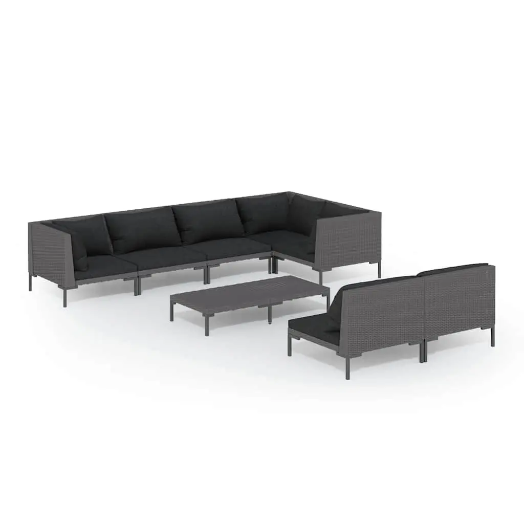 8 Piece Garden Lounge Set PE Rattan Outdoor Patio Furniture with Cushions Grey
