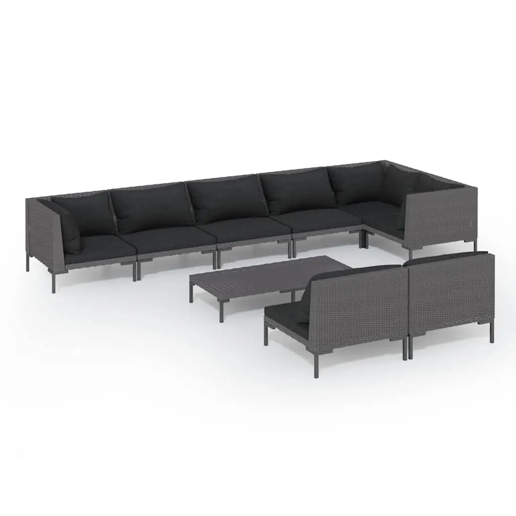 9 Piece Outdoor Furniture Set Garden Lounge Grey Rattan Sofa with Cushions