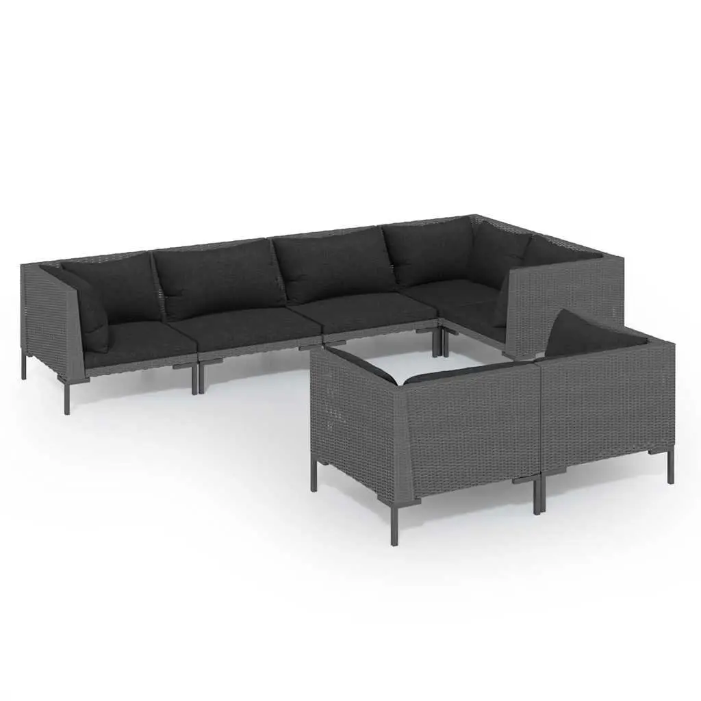 7 Piece Garden Lounge Set Outdoor Patio Furniture Cushions Grey Poly Rattan