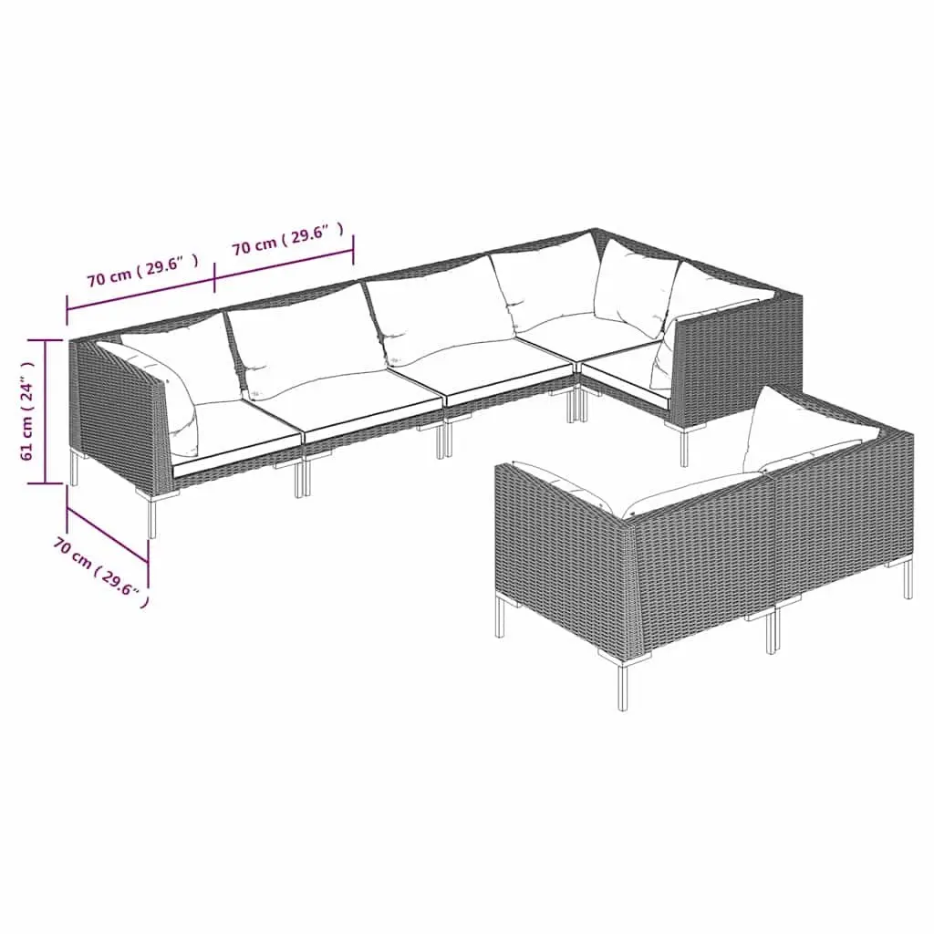 7 Piece Garden Lounge Set Outdoor Patio Furniture Cushions Grey Poly Rattan