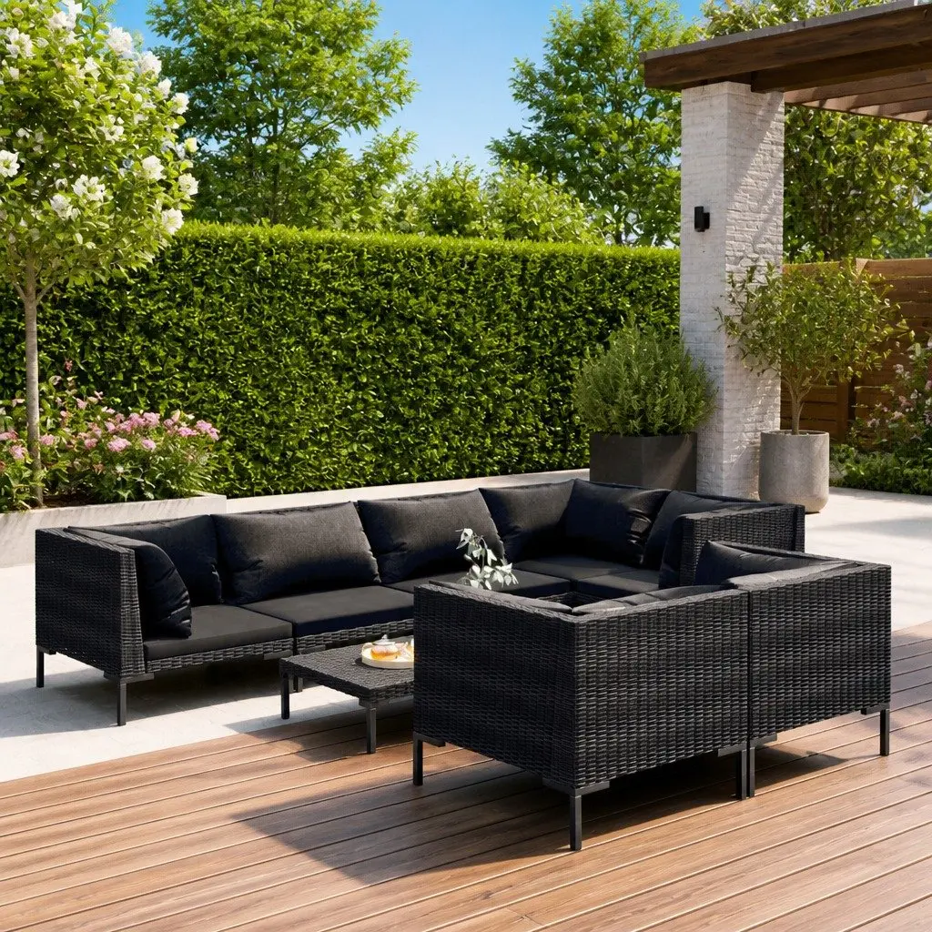 Garden Lounge Set Outdoor Patio Furniture 8 Piece Grey Rattan Sofa with Cushions