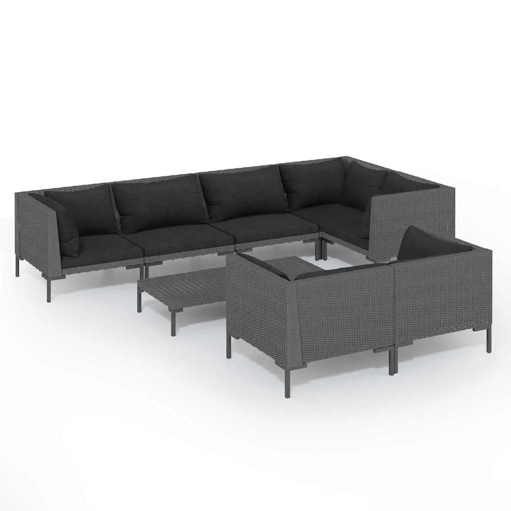 Garden Lounge Set Outdoor Patio Furniture 8 Piece Grey Rattan Sofa with Cushions