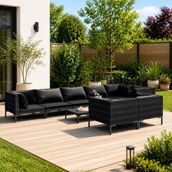 Garden Lounge Set 9 Piece Outdoor Furniture with Cushions Poly Rattan Grey Patio