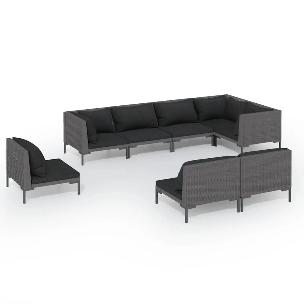 8 Piece Garden Lounge Set Outdoor Patio Furniture Grey Poly Rattan