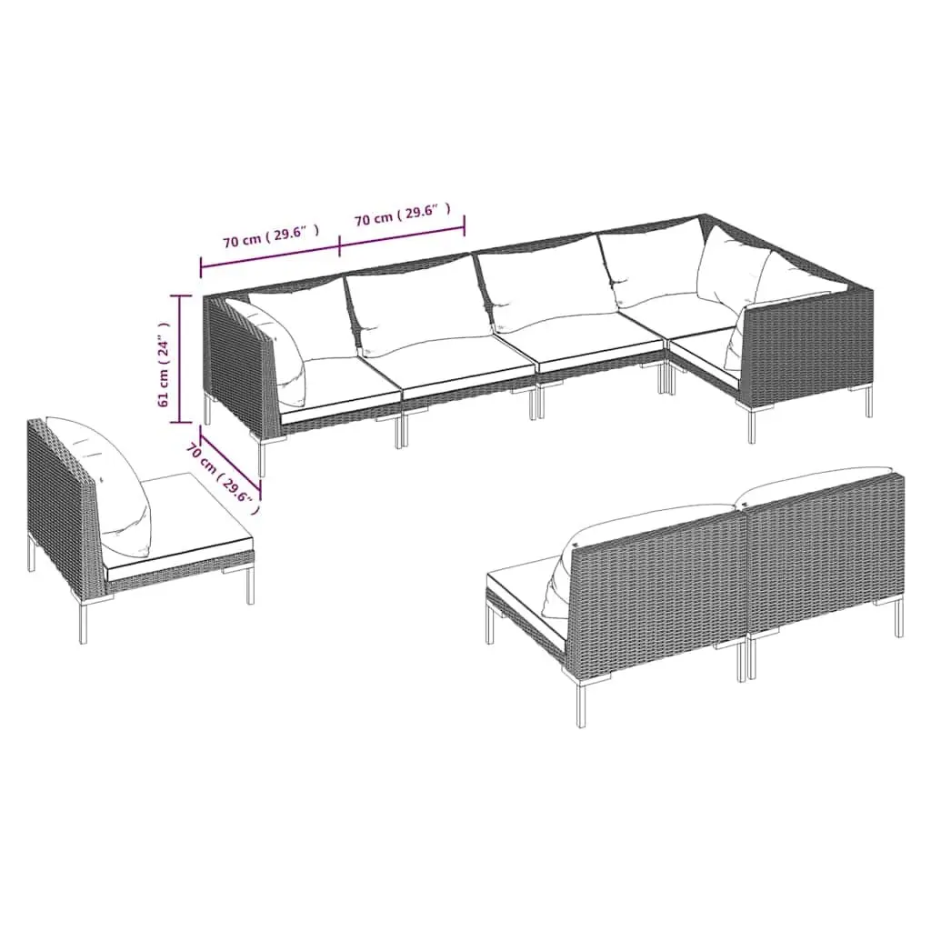 8 Piece Garden Lounge Set Outdoor Patio Furniture Grey Poly Rattan